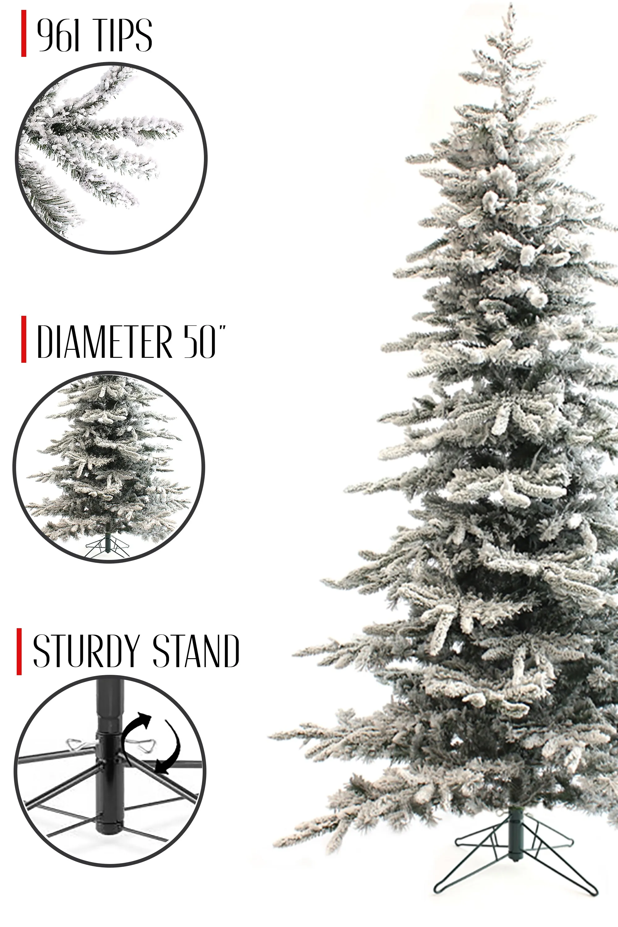 6.5' Slim Snow Flocked Utica Christmas Tree with Metal Stand