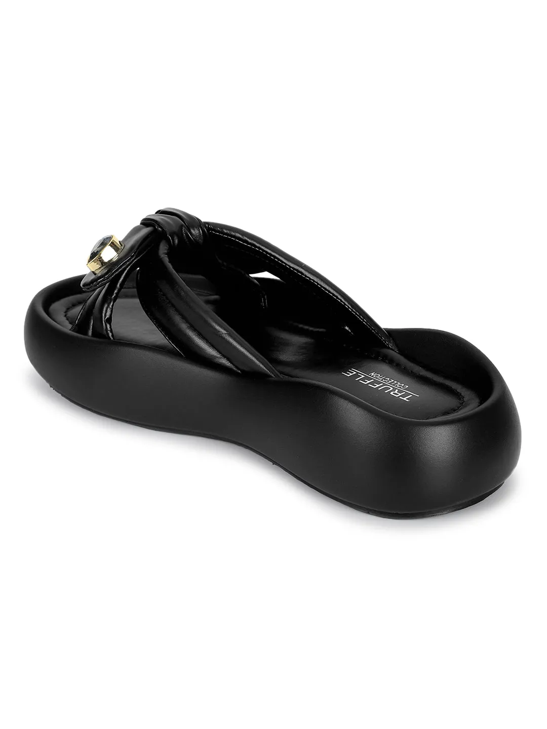 Black PU Diamond Stylish Flats (TC-RS3587-BLK)