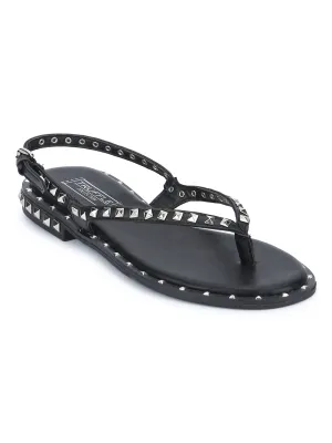 Black PU Studded Strap Slip-On Flats