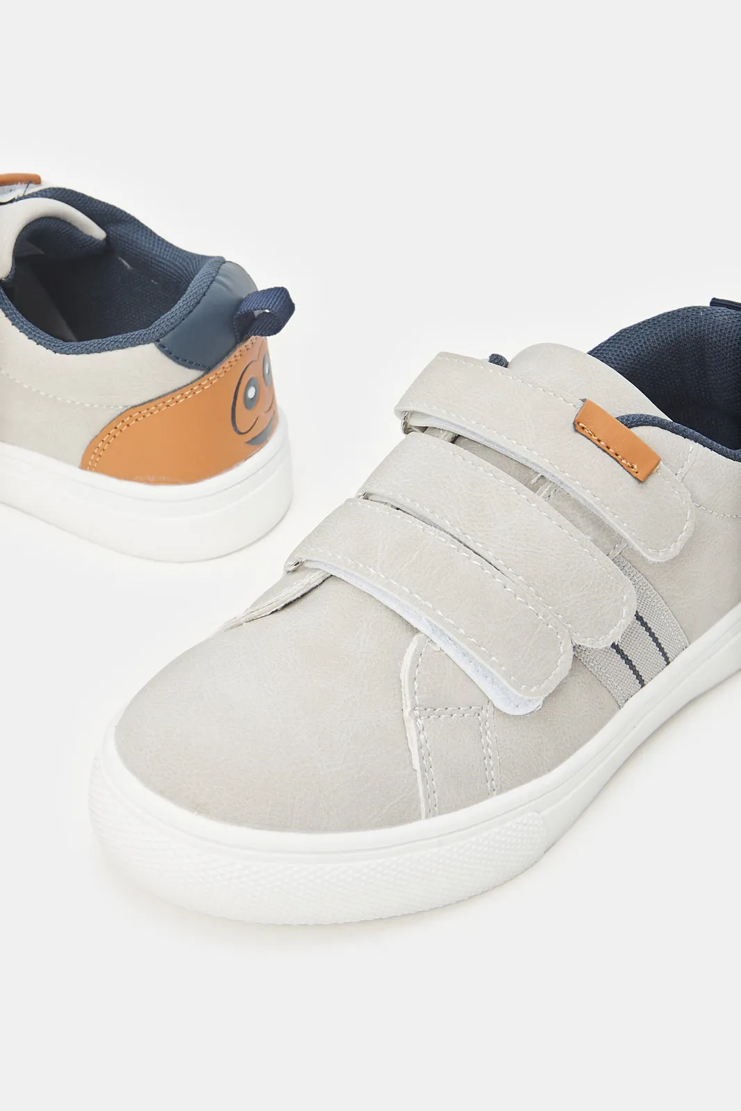 Boys Grey Triple Velcro Sneakers