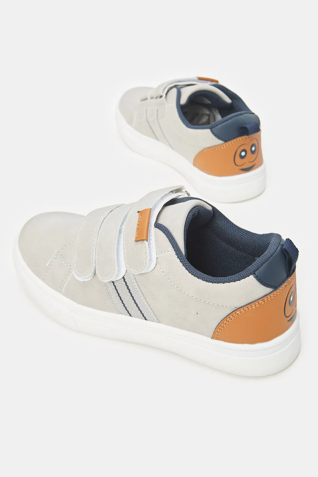 Boys Grey Triple Velcro Sneakers