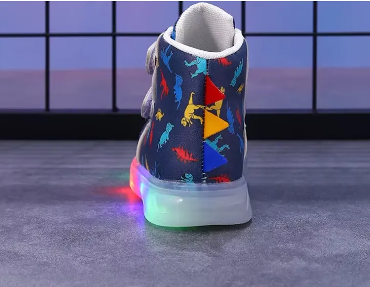 Boys Sneakers - Boys New Cartoon Dinosaur LED Illuminated Light Sneakers