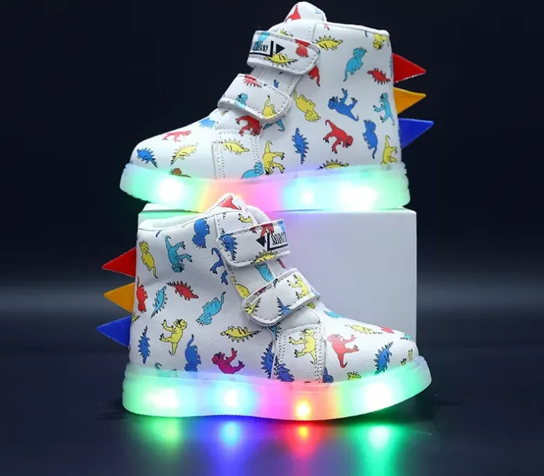 Boys Sneakers - Boys New Cartoon Dinosaur LED Illuminated Light Sneakers