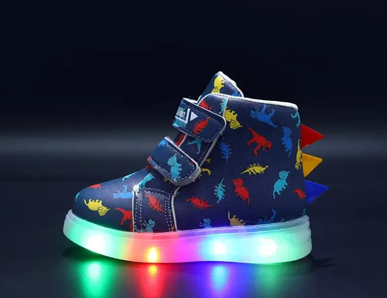 Boys Sneakers - Boys New Cartoon Dinosaur LED Illuminated Light Sneakers