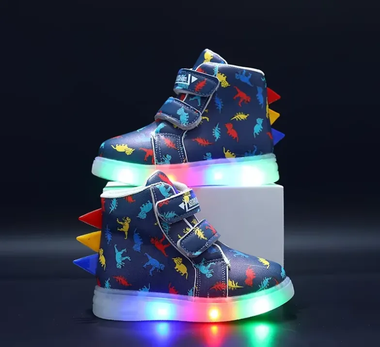 Boys Sneakers - Boys New Cartoon Dinosaur LED Illuminated Light Sneakers