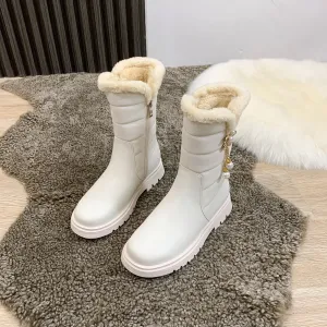 Cute Big Kids Girls Snow Warm Boots Side Zipper Flat Boots