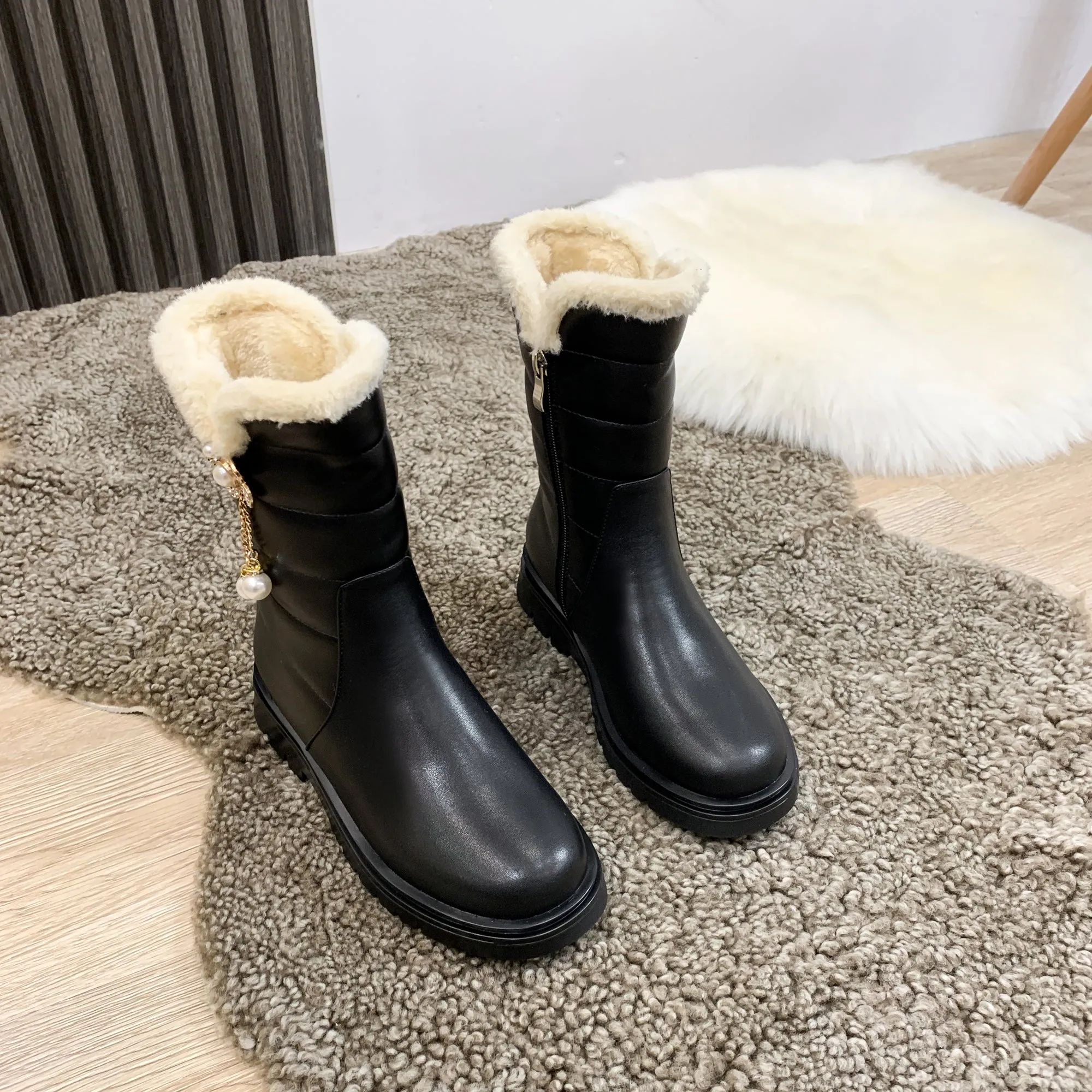 Cute Big Kids Girls Snow Warm Boots Side Zipper Flat Boots