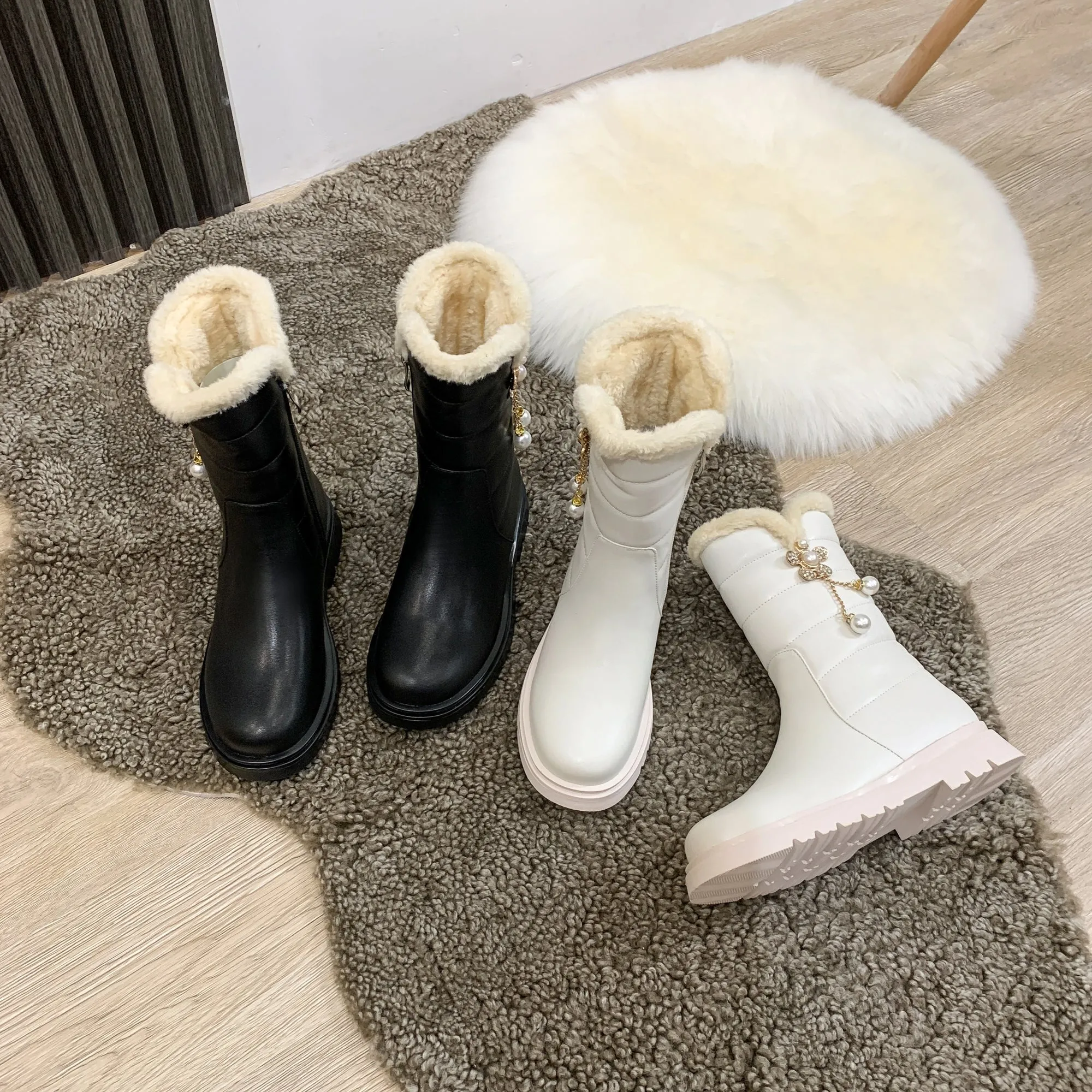 Cute Big Kids Girls Snow Warm Boots Side Zipper Flat Boots