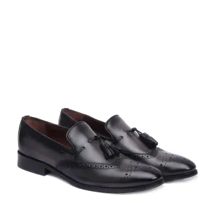 Grey Punching Brogue Medallion Toe Formal Tassel Slip-On Shoes By Brune & Bareskin