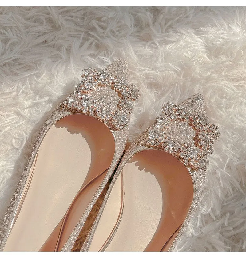 Hnzxzm Fashion Shoes Women Flats Rhinestone Pointed toe Office Lady Shoes Gold Pink Silver Ballet Flat Shoes Plus Size 42 A4575