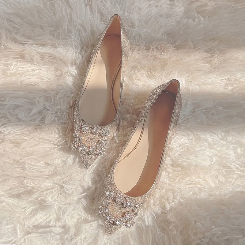 Hnzxzm Fashion Shoes Women Flats Rhinestone Pointed toe Office Lady Shoes Gold Pink Silver Ballet Flat Shoes Plus Size 42 A4575