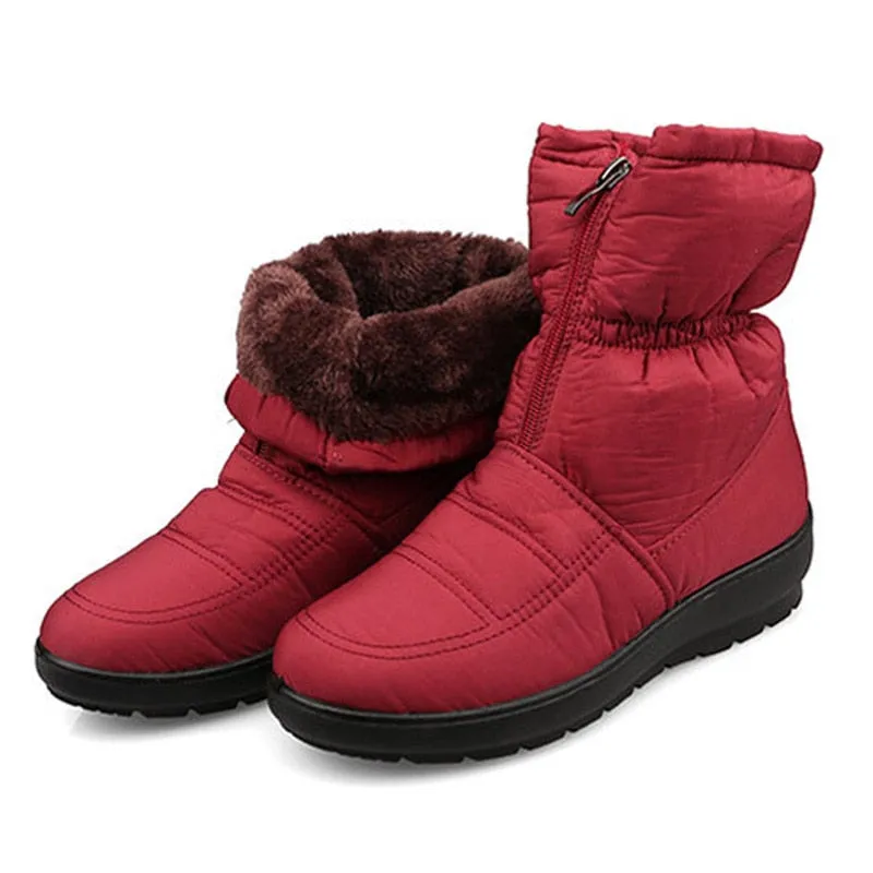 Hnzxzm Winter Shoes Women Snow Boots Flat Non-slip Women Ankle Boots Warm Plush Cold Winter Botas Big Size 42 Black Red Blue A4841