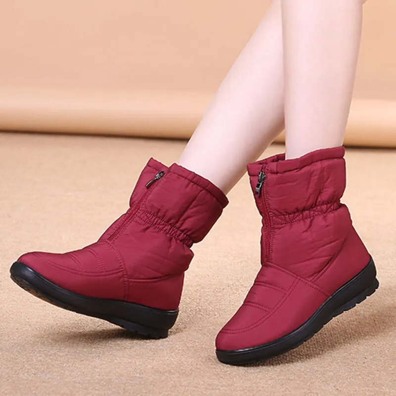 Hnzxzm Winter Shoes Women Snow Boots Flat Non-slip Women Ankle Boots Warm Plush Cold Winter Botas Big Size 42 Black Red Blue A4841