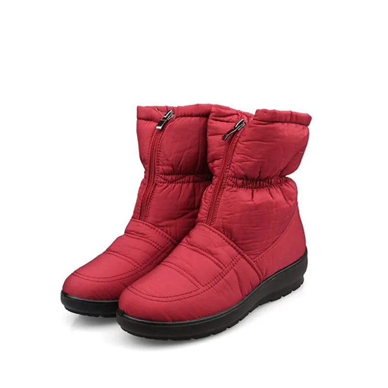 Hnzxzm Winter Shoes Women Snow Boots Flat Non-slip Women Ankle Boots Warm Plush Cold Winter Botas Big Size 42 Black Red Blue A4841