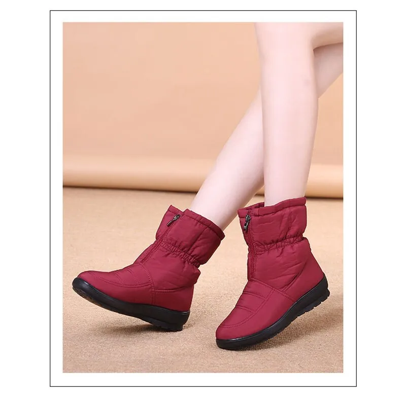 Hnzxzm Winter Shoes Women Snow Boots Flat Non-slip Women Ankle Boots Warm Plush Cold Winter Botas Big Size 42 Black Red Blue A4841