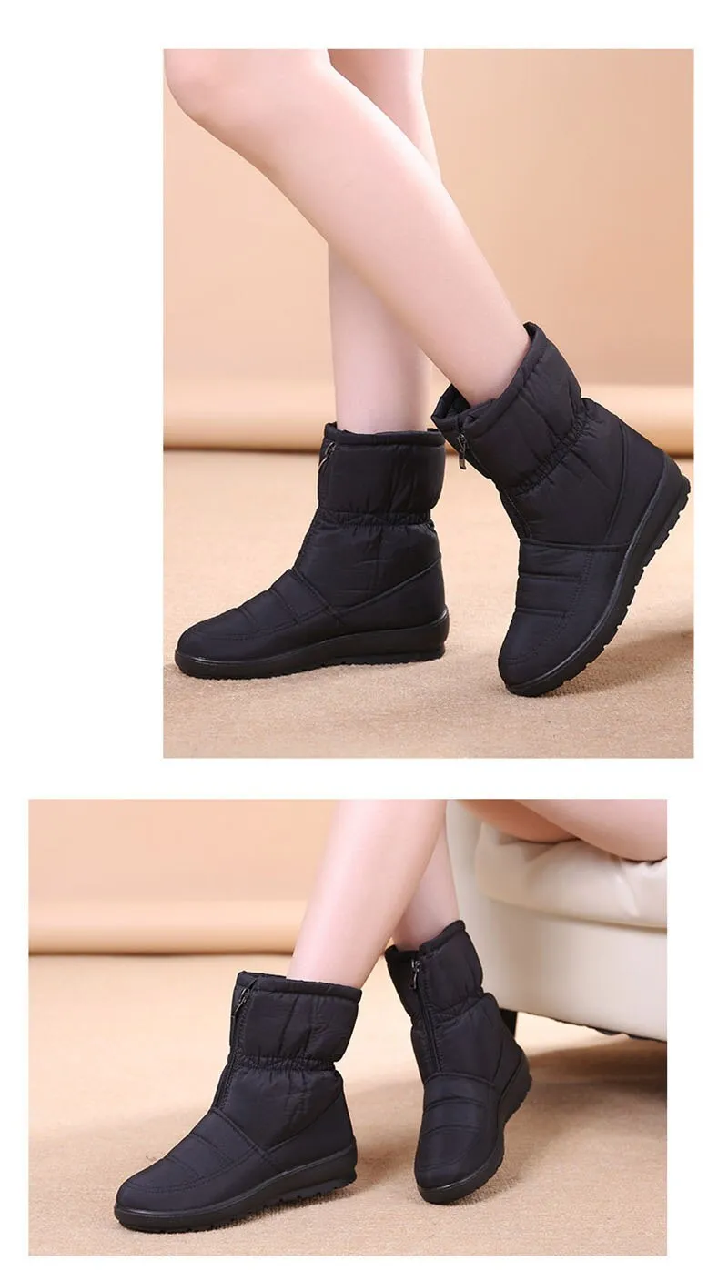 Hnzxzm Winter Shoes Women Snow Boots Flat Non-slip Women Ankle Boots Warm Plush Cold Winter Botas Big Size 42 Black Red Blue A4841