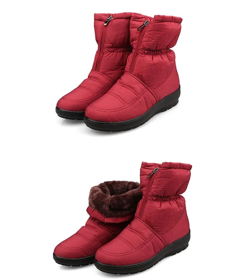 Hnzxzm Winter Shoes Women Snow Boots Flat Non-slip Women Ankle Boots Warm Plush Cold Winter Botas Big Size 42 Black Red Blue A4841