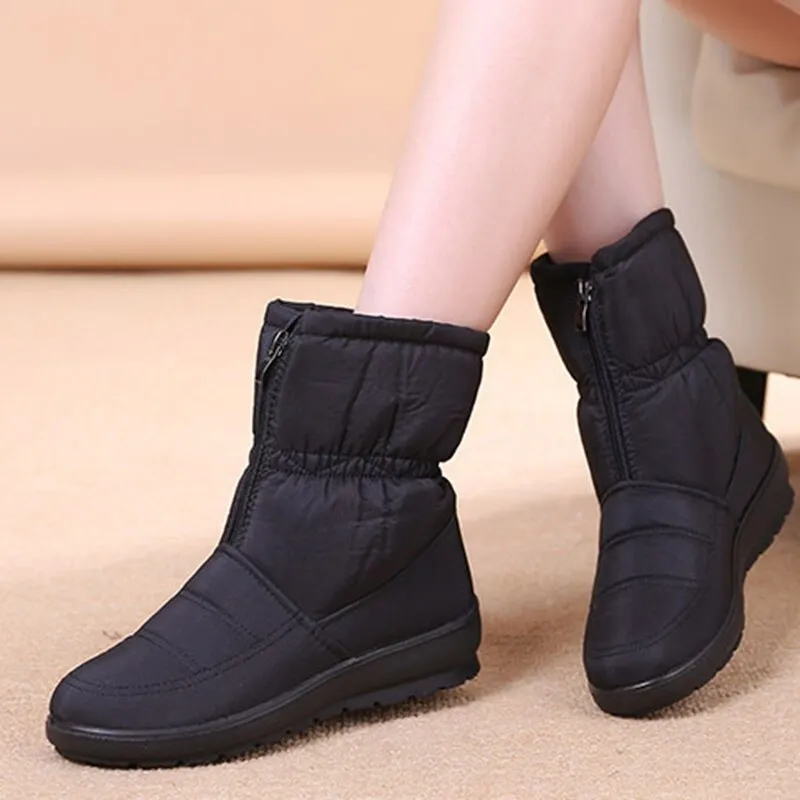 Hnzxzm Winter Shoes Women Snow Boots Flat Non-slip Women Ankle Boots Warm Plush Cold Winter Botas Big Size 42 Black Red Blue A4841