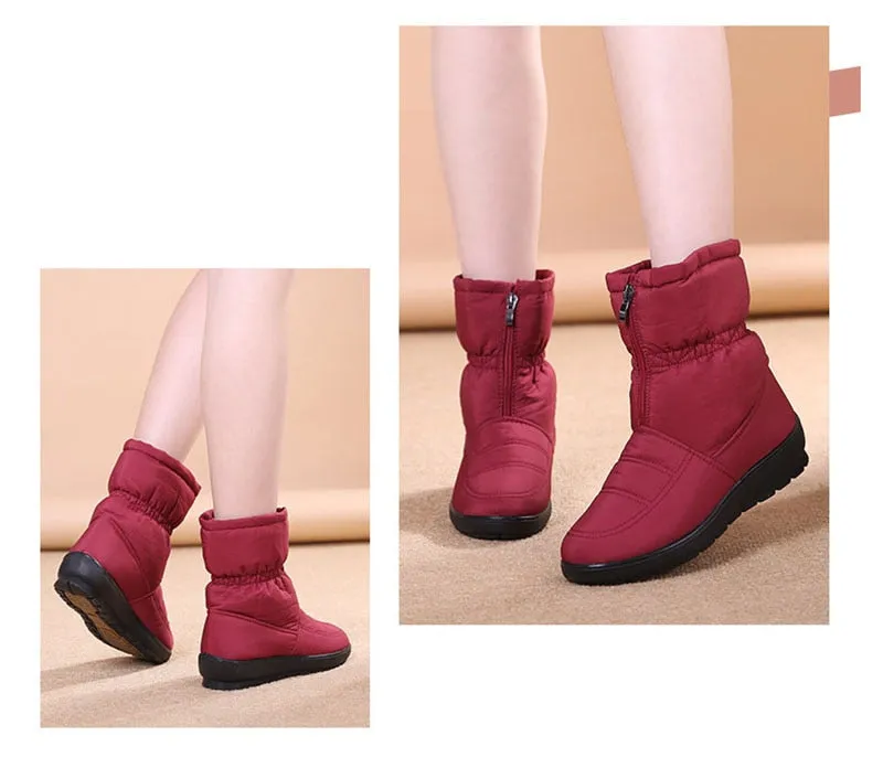 Hnzxzm Winter Shoes Women Snow Boots Flat Non-slip Women Ankle Boots Warm Plush Cold Winter Botas Big Size 42 Black Red Blue A4841