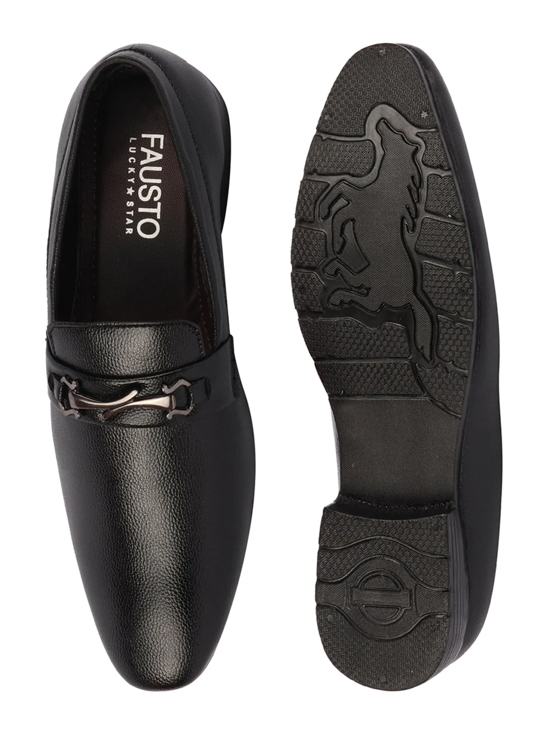 Men Black Horsebit Buckle Formal Slip On Shoes