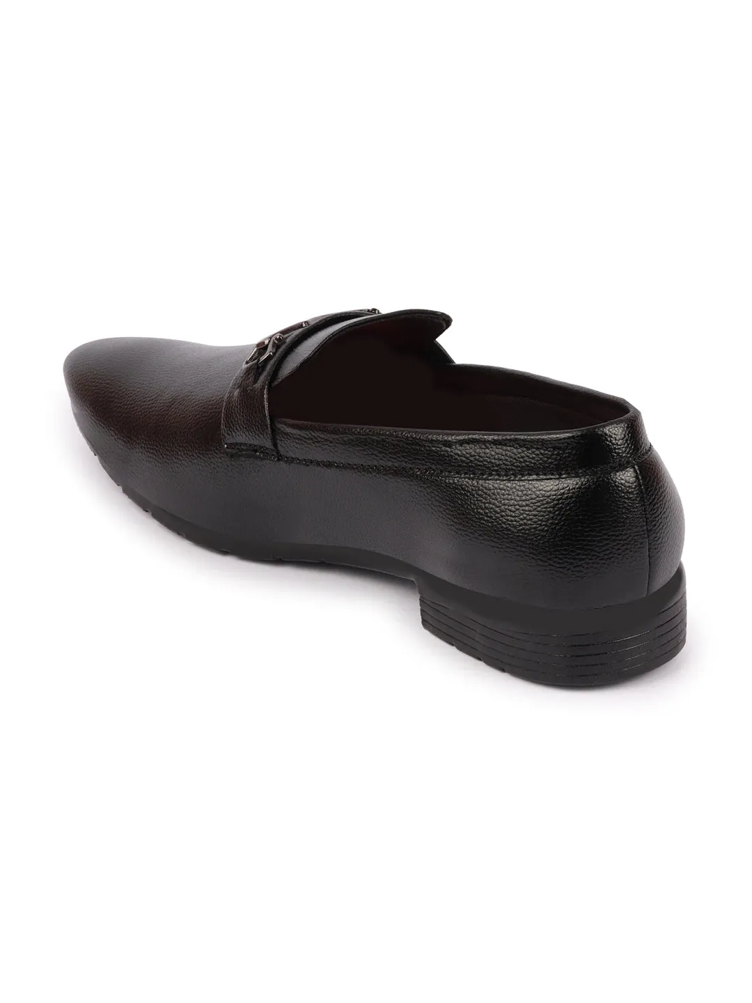 Men Black Horsebit Buckle Formal Slip On Shoes