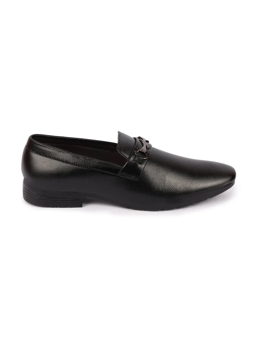 Men Black Horsebit Buckle Formal Slip On Shoes