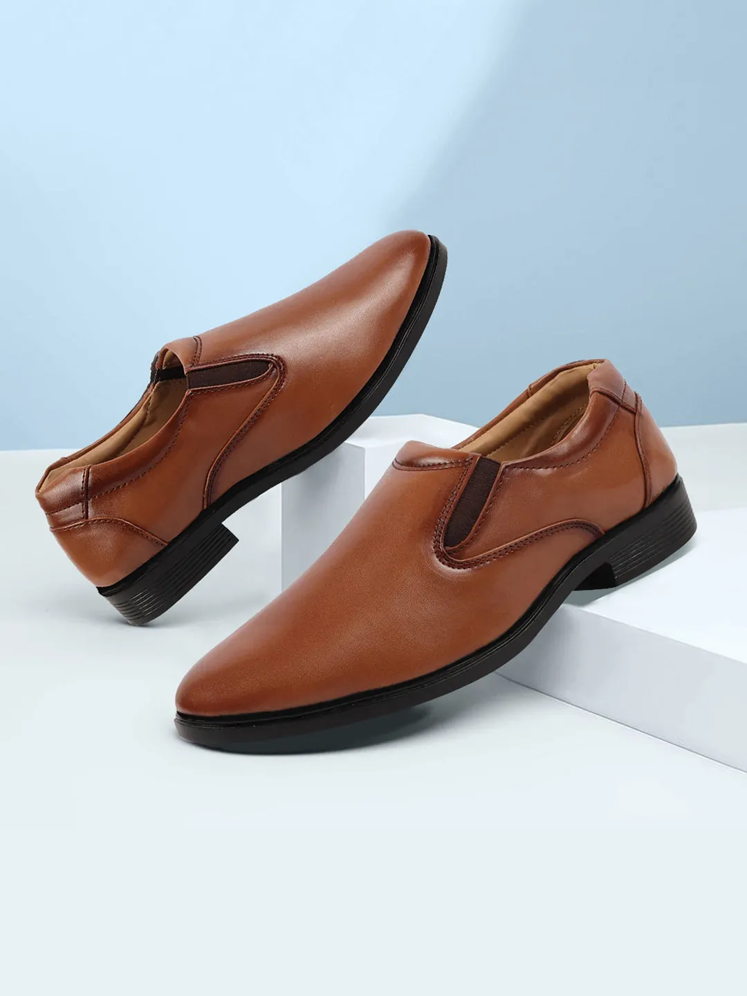 Men Tan Uniform Dress Anti Skid Sole Slip On Formal Shoes For Office|Work|Party