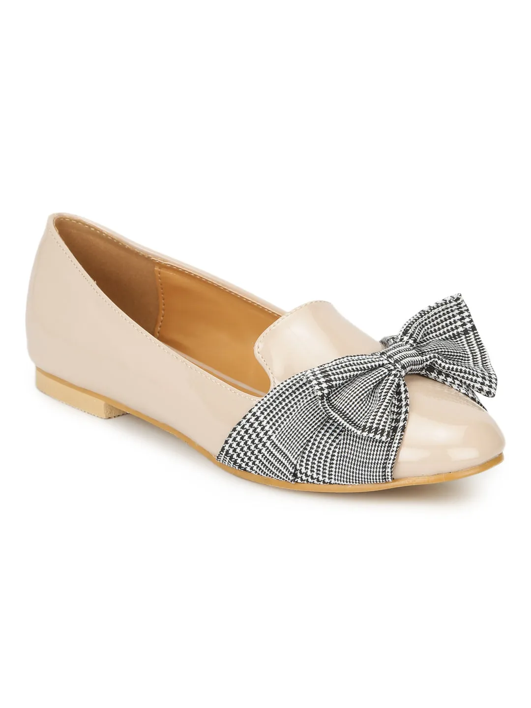 Nude Patent Check Bow Belly Flats (TC-RLST4-NUD)