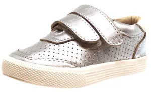 Old Soles Boy's and Girl's R-Racer Perforated Leather Double Hook and Loop Sneakers, Silver