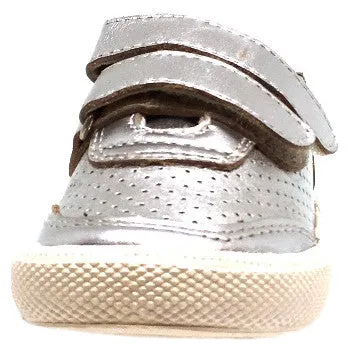 Old Soles Boy's and Girl's R-Racer Perforated Leather Double Hook and Loop Sneakers, Silver