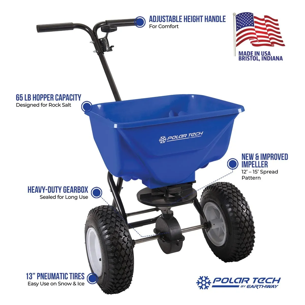 Polar Tech By Earthway Ice Melt Broadcast Spreader 65 lb.