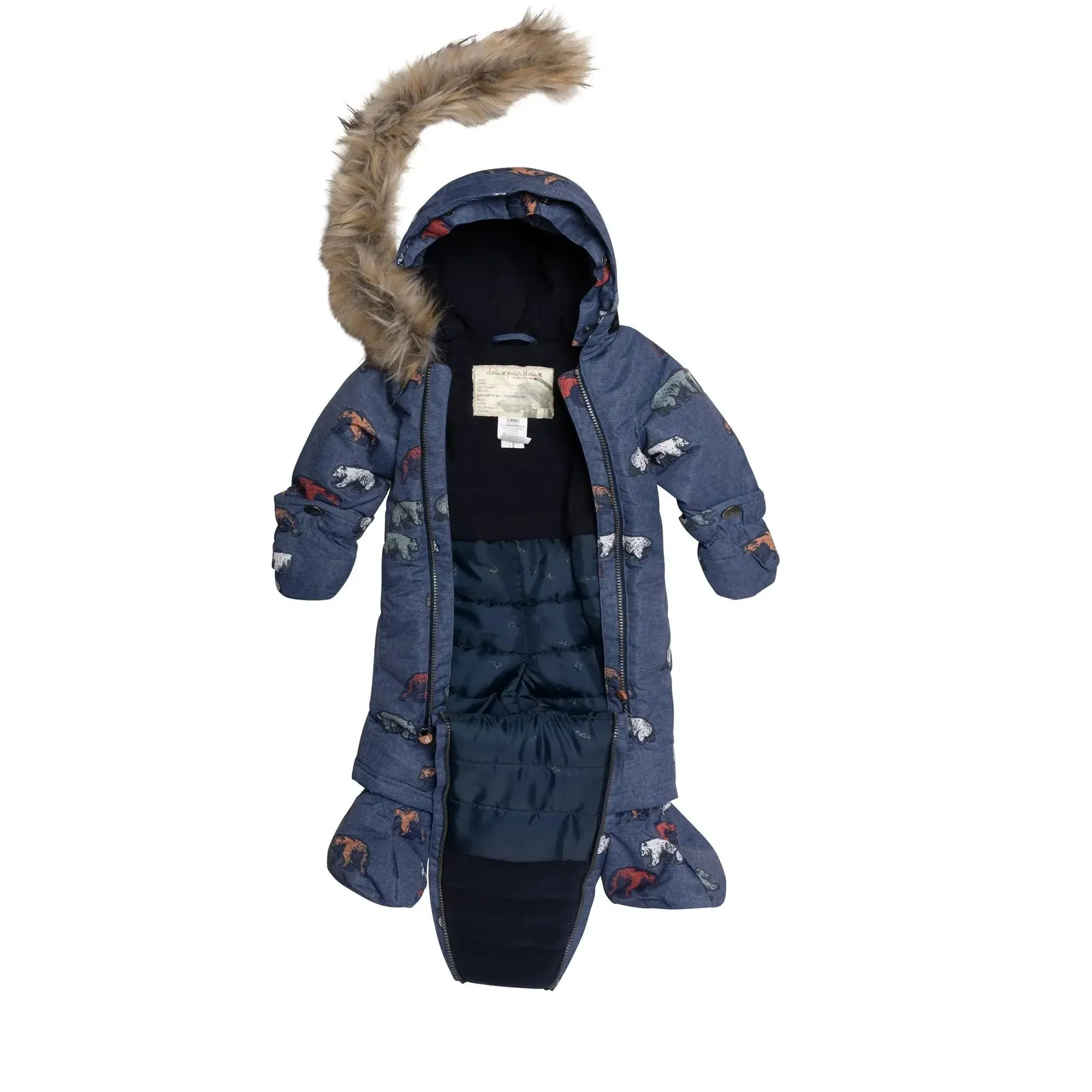 Printed Grizzlys One Piece Baby Snowsuit Navy | DEUX PAR DEUX