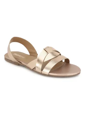 Rosegold PU Back Strap Flat Sandals