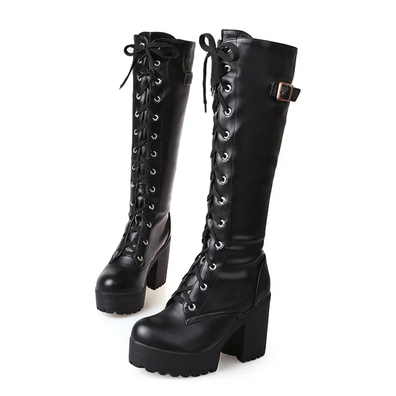 Sexy High Heels Knee-High Boots Platform Winter add Fur Snow Boot Female