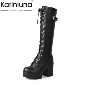 Sexy High Heels Knee-High Boots Platform Winter add Fur Snow Boot Female