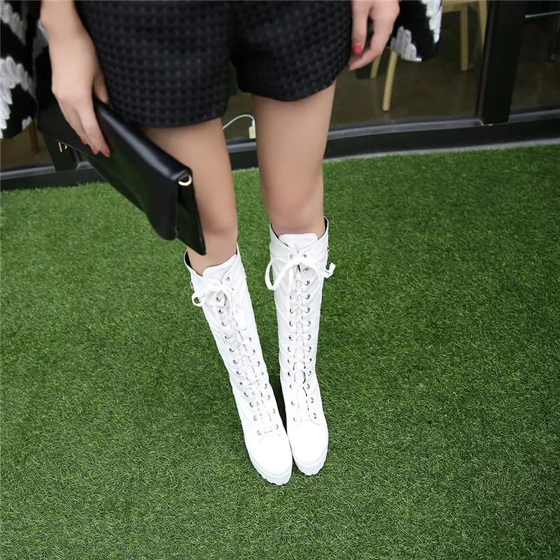 Sexy High Heels Knee-High Boots Platform Winter add Fur Snow Boot Female