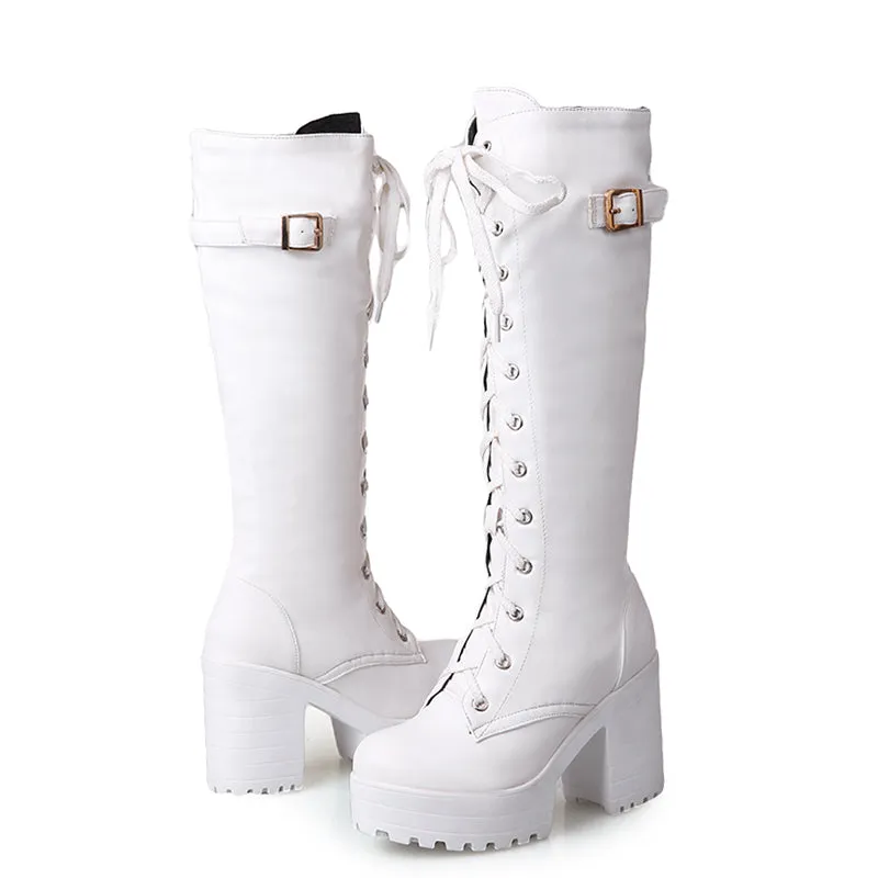 Sexy High Heels Knee-High Boots Platform Winter add Fur Snow Boot Female