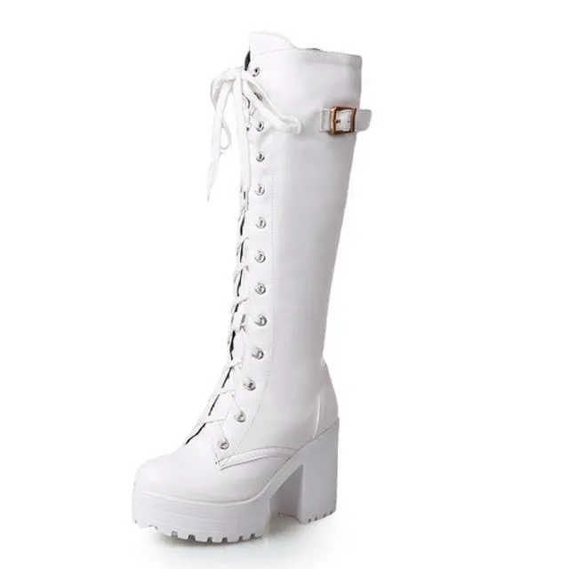 Sexy High Heels Knee-High Boots Platform Winter add Fur Snow Boot Female