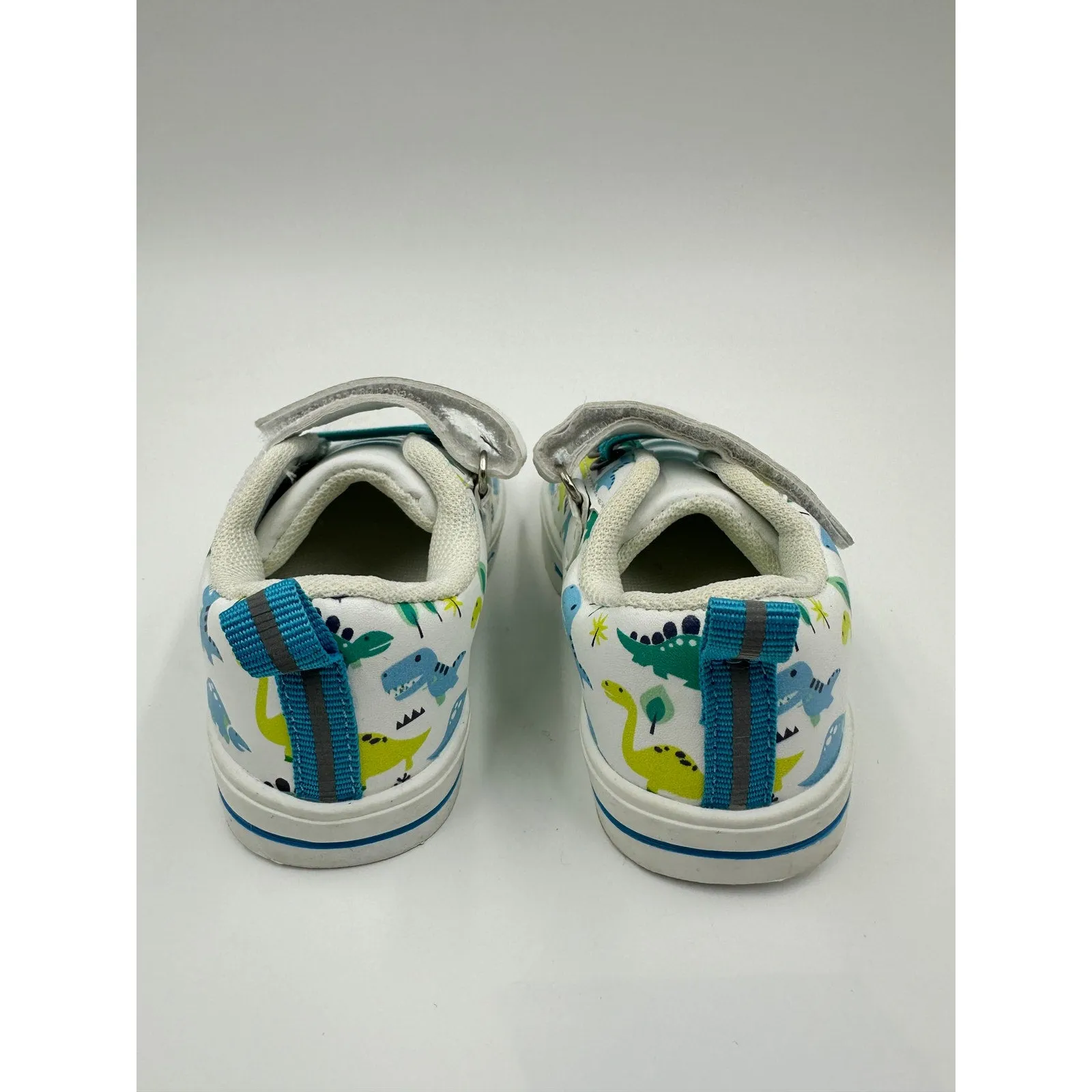 Toddler Size 6, White Casual Sneakers, with Blue Laces and Dino Print