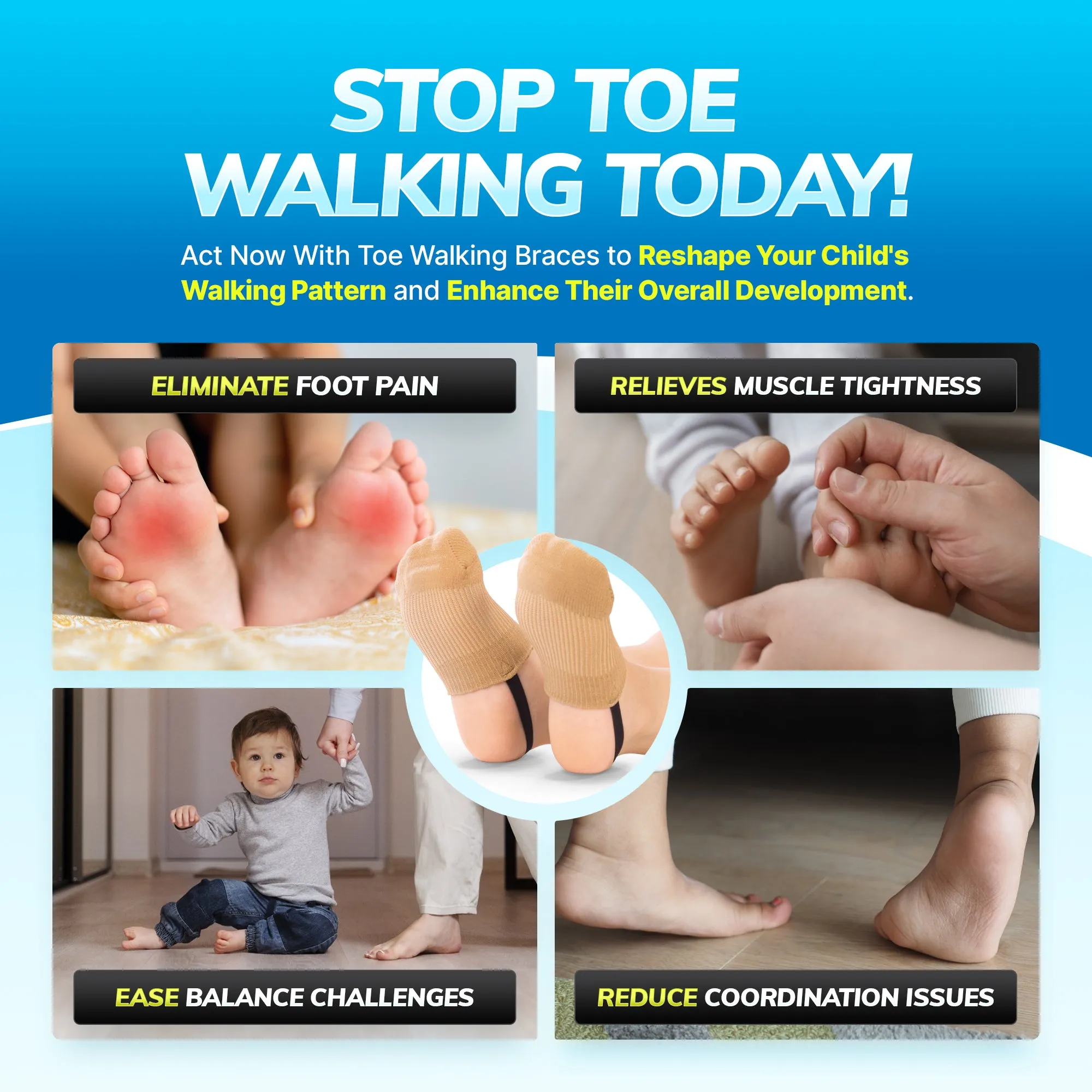 Toe Walking Socks | Pediatric Kids Foot Brace for Comfortable Tip Toe Walking Prevention and Correction for Children and Toddlers