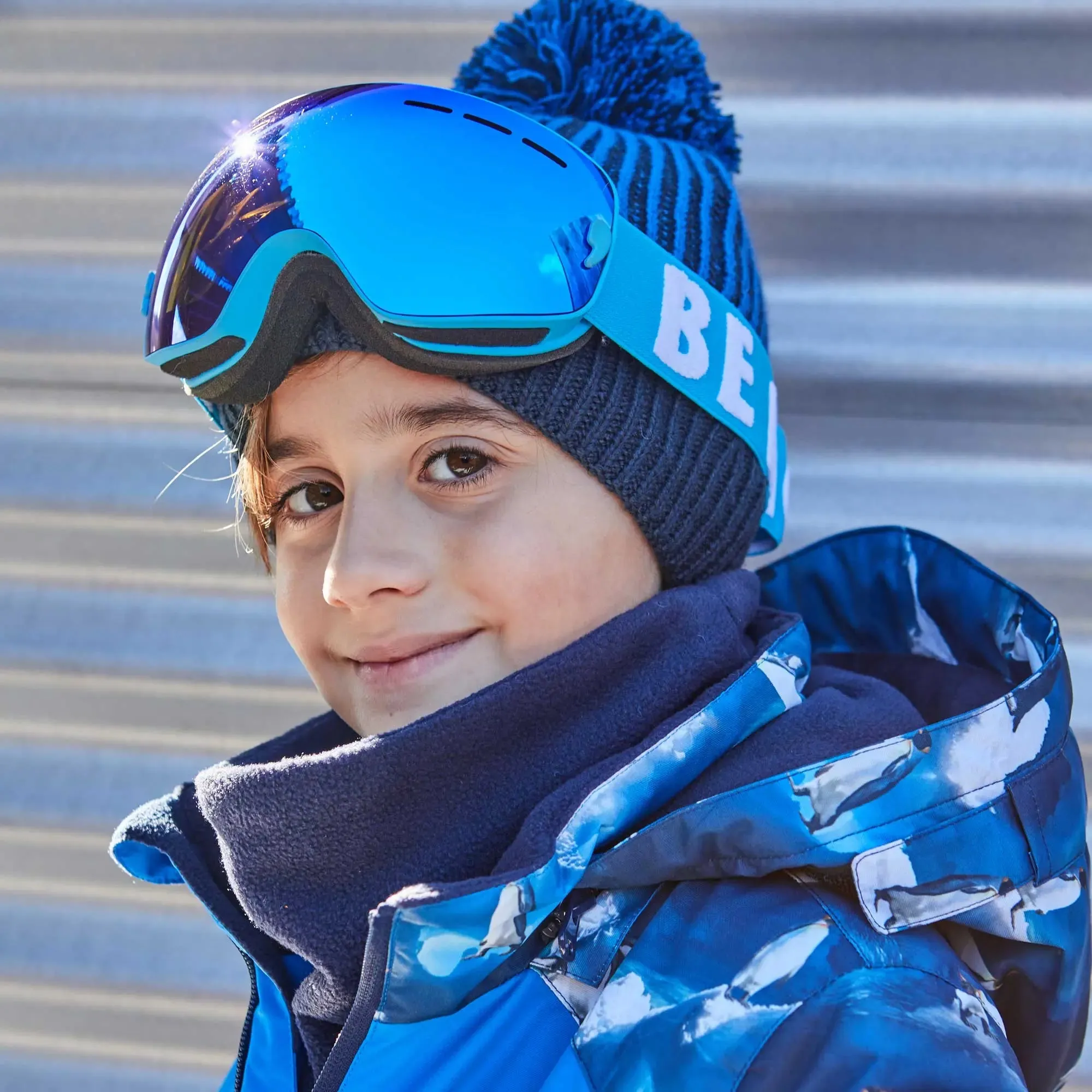 Two Piece Boys Snowsuit Royal Blue With Printed Penguins | DEUX PAR DEUX