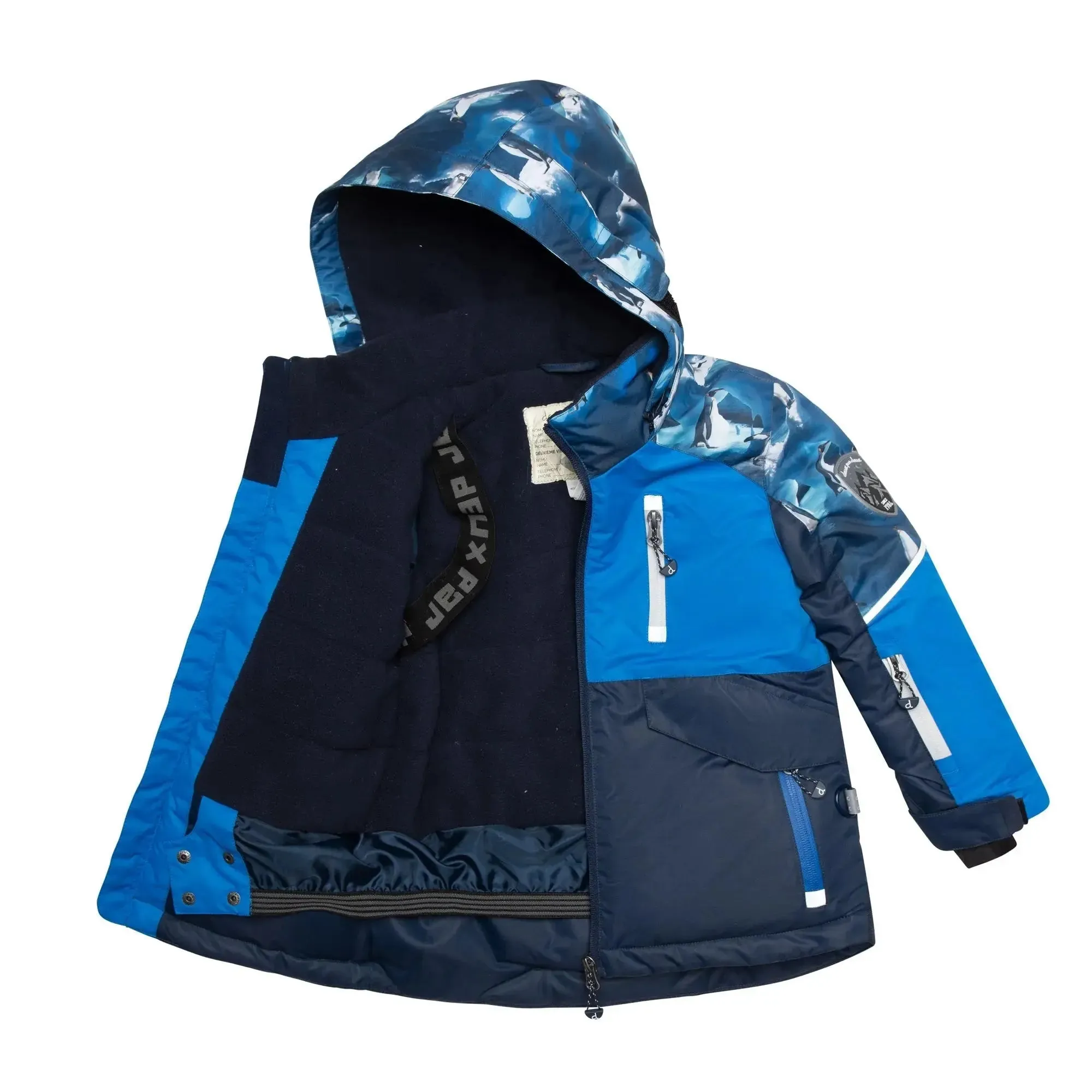 Two Piece Boys Snowsuit Royal Blue With Printed Penguins | DEUX PAR DEUX