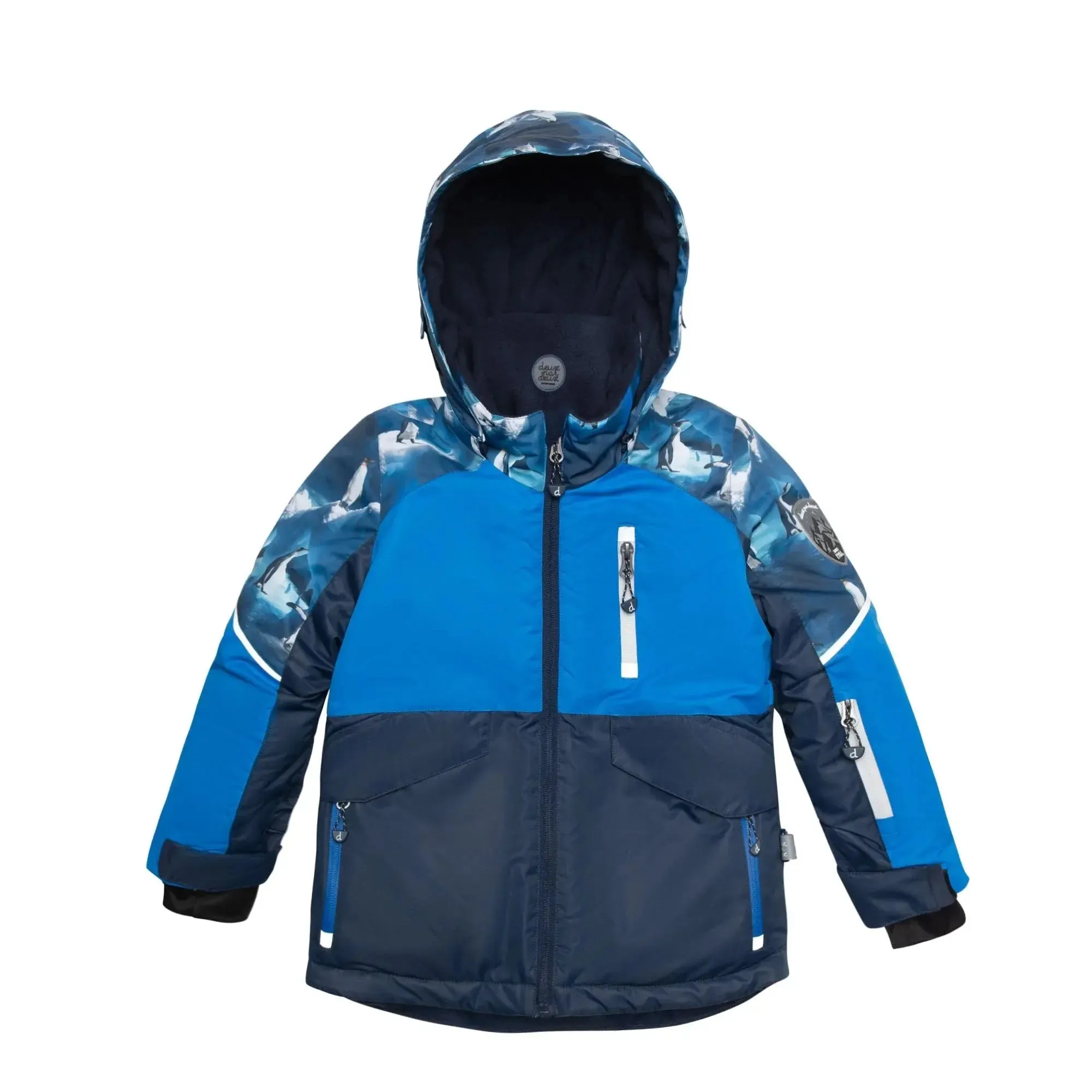 Two Piece Boys Snowsuit Royal Blue With Printed Penguins | DEUX PAR DEUX