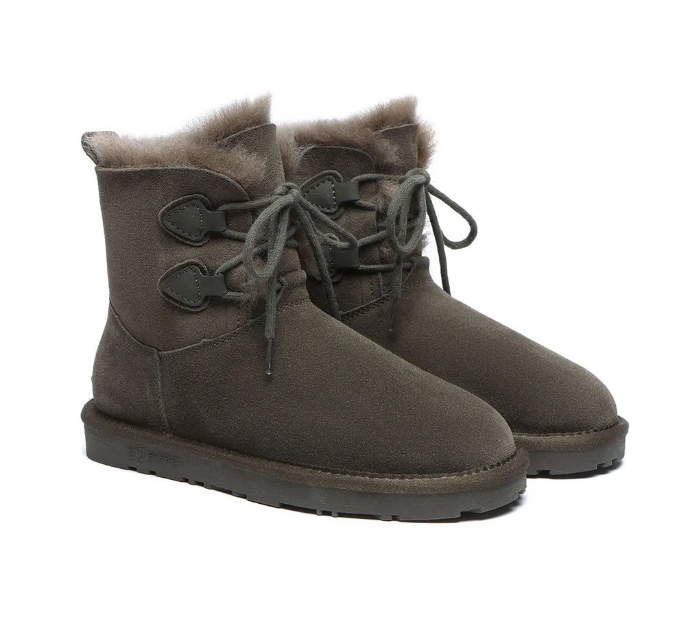 UGG Boots Women Double Faced Sheepskin Wool Lace-Up Short Boots Stark