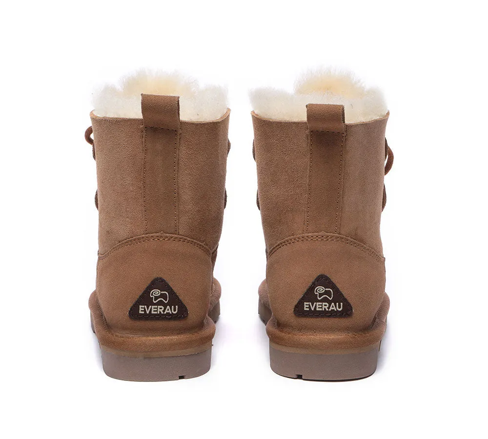 UGG Boots Women Double Faced Sheepskin Wool Lace-Up Short Boots Stark