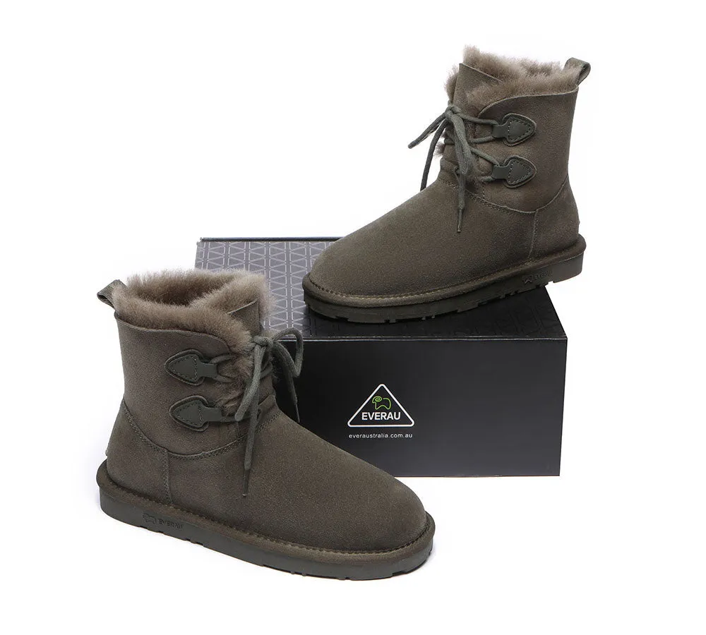 UGG Boots Women Double Faced Sheepskin Wool Lace-Up Short Boots Stark