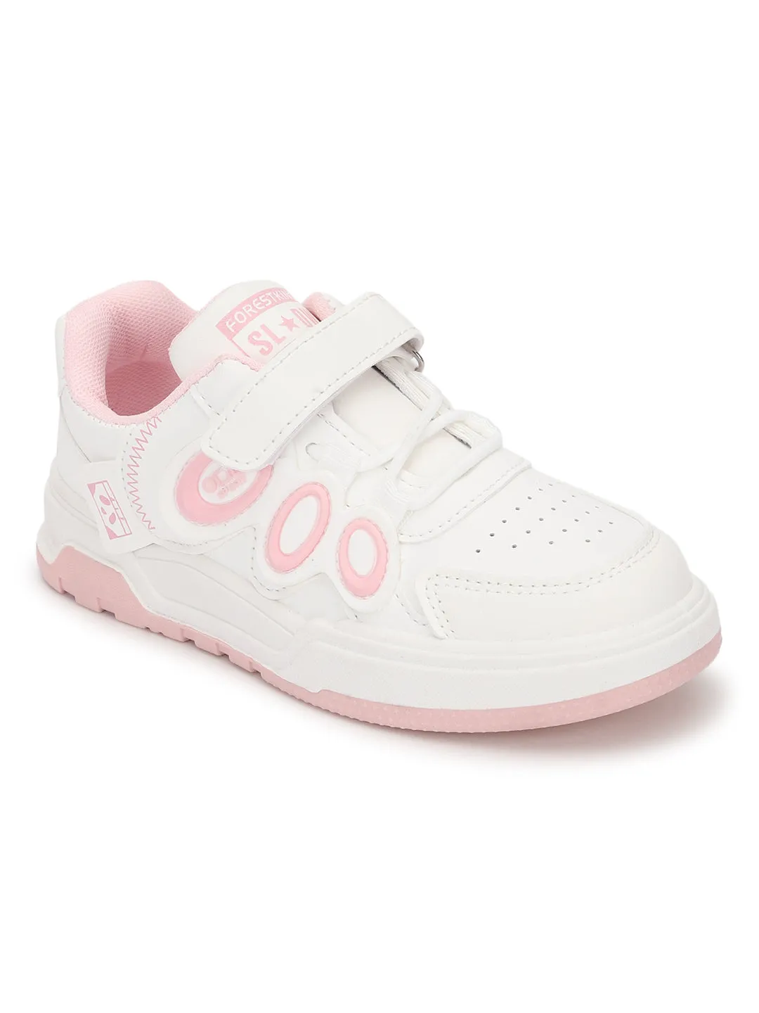 White Pink PU Stylish Velcro Sneakers For Kids-Unisex (TC-RS3649-A-WHTPNK)