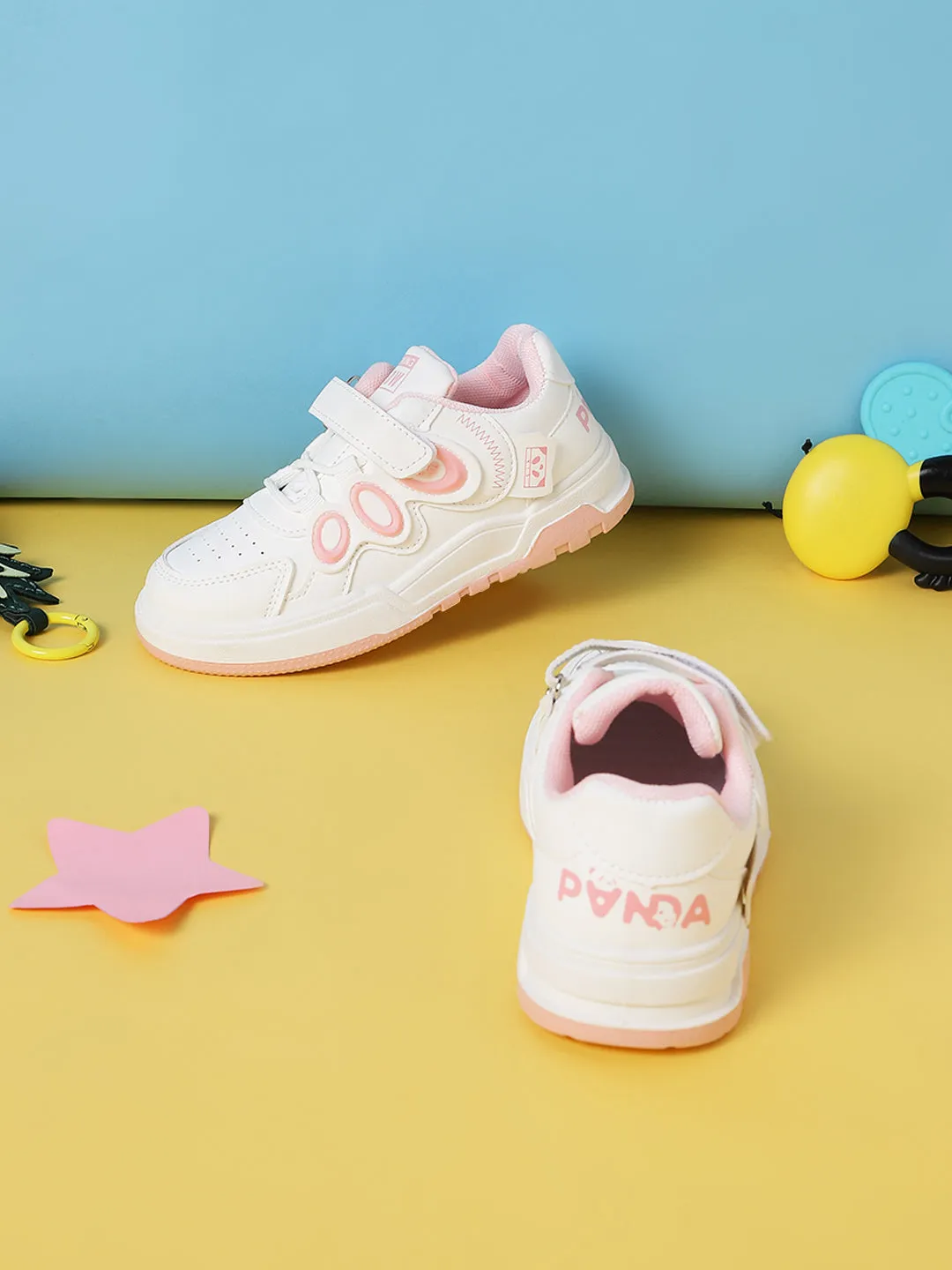 White Pink PU Stylish Velcro Sneakers For Kids-Unisex (TC-RS3649-A-WHTPNK)