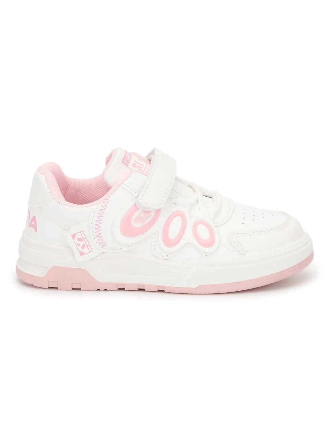 White Pink PU Stylish Velcro Sneakers For Kids-Unisex (TC-RS3649-A-WHTPNK)