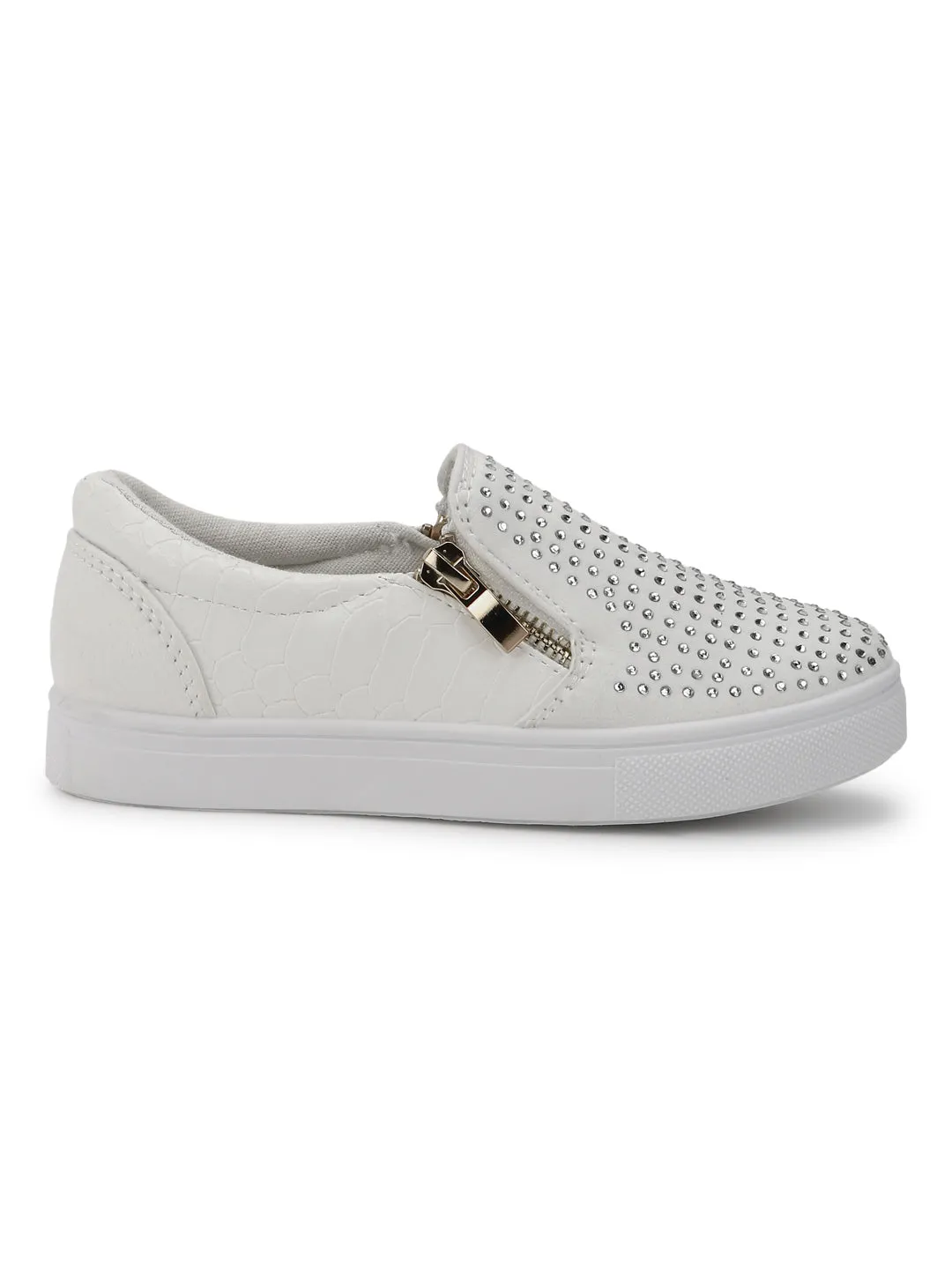 White PU Chained Slip-on Mini Sneakers